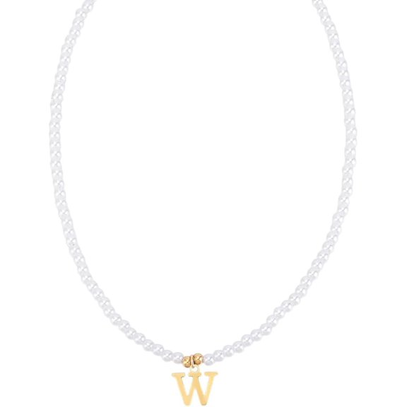 Imitation Pearl Initial Necklace for Women 16"with 2"extender Golden Dainty Stainless Steel Letter A-Z Necklace Personalized Monogram Name Necklace for Women Trendy White DIY