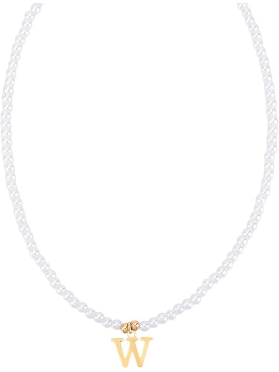 Imitation Pearl Initial Necklace for Women 16"with 2"extender Golden Dainty Stainless Steel Letter A-Z Necklace Personalized Monogram Name Necklace for Women Trendy White DIY