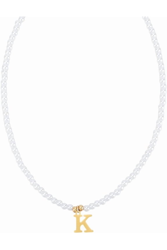 Imitation Pearl Initial Necklace for Women 16"with 2"extender Golden Dainty Stainless Steel Letter A-Z Pendant Necklace Pearl Chain Necklace Personalized Monogram Name Necklace for DIY Letter K