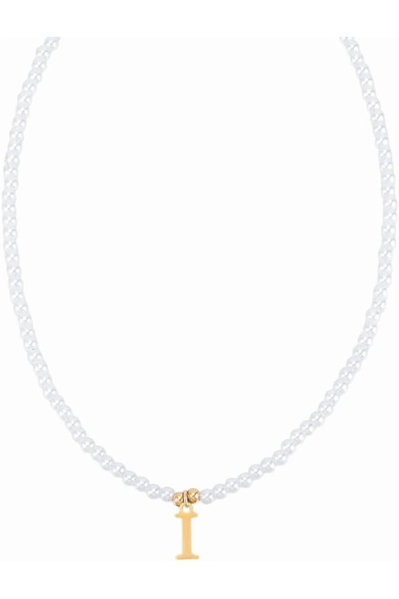 Imitation Pearl Initial Necklace for Women 16"with 2"extender Golden Dainty Stainless Steel Letter A-Z Pendant Necklace Pearl Chain Necklace Personalized Monogram