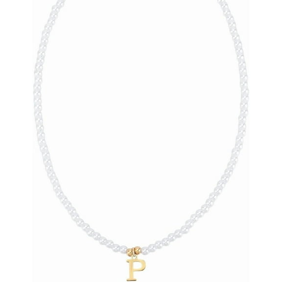 Imitation Pearl Initial Necklace for Women 16"with 2"extender Golden Dainty Stainless Steel Letter A-Z Pendant Necklace Pearl Chain Necklace Personalized Monogram Name Necklace