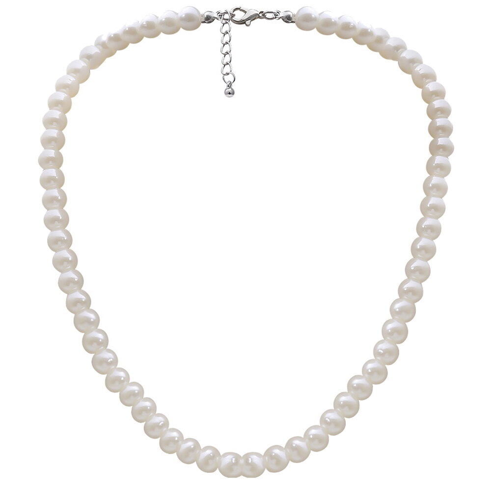 MLI Imitation Pearl Necklace Simple All-Match Neck Chain Elegant Beads Choker Single Layer Jewelry for Women White