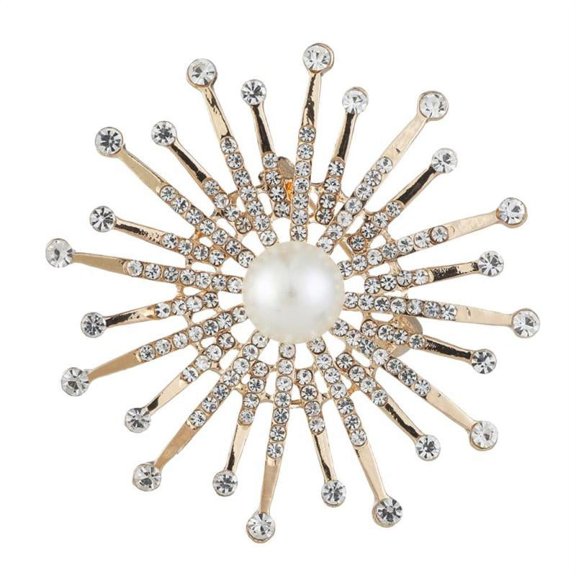 Imitation Pearl Rhinestone Crystal Flower Wreath Brooch Collar Lapel Decor - Gold