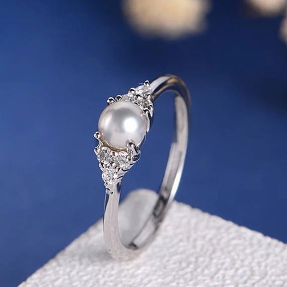 Imitation Pearl Rings For Women Elegant Style Rose Gold Silver Color Anniversary Gift Fashion Jewelry