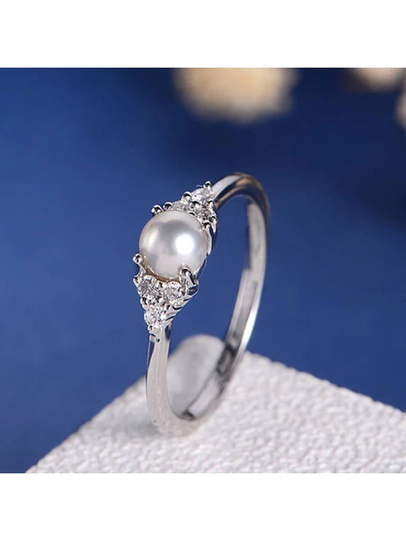Imitation Pearl Rings For Women Elegant Style Rose Gold Silver Color Anniversary Gift Fashion Jewelry