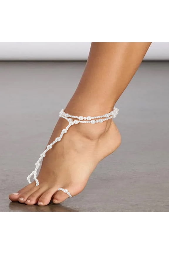 Imitation Pearl Round Beaded Anklets Rings Sets White Inner Diameter: 17mm and 98mm for DIY