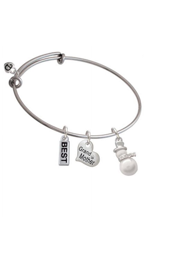 Imitation Pearl Snowman Grandmother Heart Expandable Bangle Bracelet