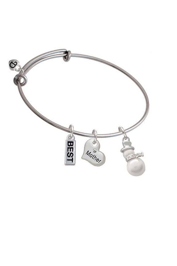 Imitation Pearl Snowman Mother Heart Expandable Bangle Bracelet