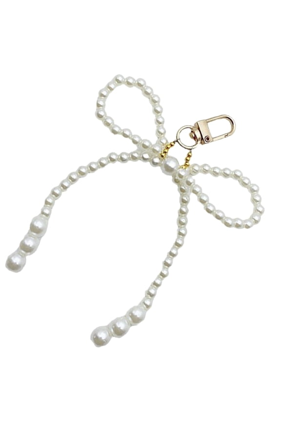 Imitation Pearls Bead Bow Key Rings Pendant Butterfly Knot Keychain Accessory