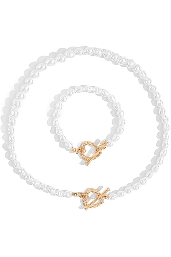 Imitation Pearls Necklace & Bracelet Jewelry Set for Women – Elegant, Classic Accessory for Special Occasions and Daily Wear(RL 1 Set)