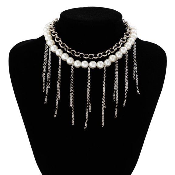 Imitation Pearls Necklace Sweet Cool Tassels Choker Clavicle Chain Jewelry