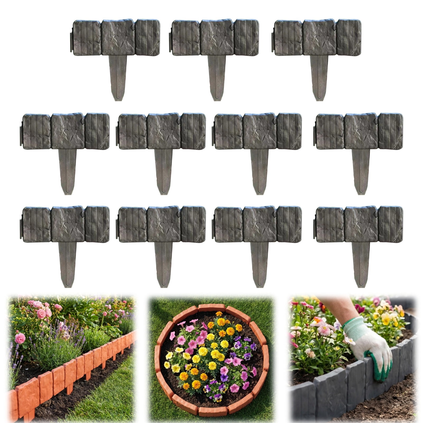 Imitation Plastic Stone Garden Fence Edging- DIY Garden Edging Border, Faux Stone Edging Border, Garden Landscape Edging Border Yard Supply for Gardens, Landscaping,Farm