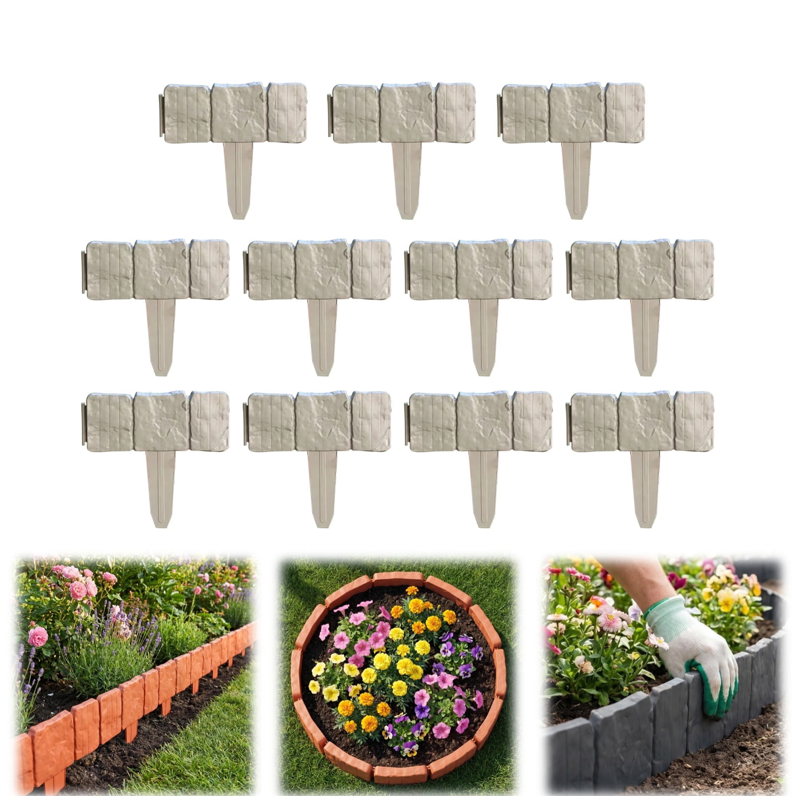 Imitation Plastic Stone Garden Fence Edging- DIY Garden Edging Border, Faux Stone Edging Border, Garden Landscape Edging Border Yard Supply for Gardens, Landscaping,Farm