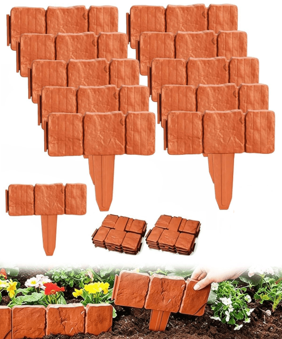 Imitation Plastic Stone Garden Fence Garden Lawn Stone Effect Cobbled Edging Plastic Fence DIY Garden Fence Border,10pcs