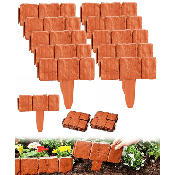 Imitation Plastic Stone Garden Fence Garden Lawn Stone Effect Cobbled Edging Plastic Fence DIY Garden Fence Border,10pcs