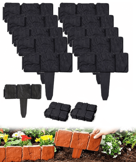 Imitation Plastic Stone Garden Fence Garden Lawn Stone Effect Cobbled Edging Plastic Fence DIY Garden Fence Border,10pcs