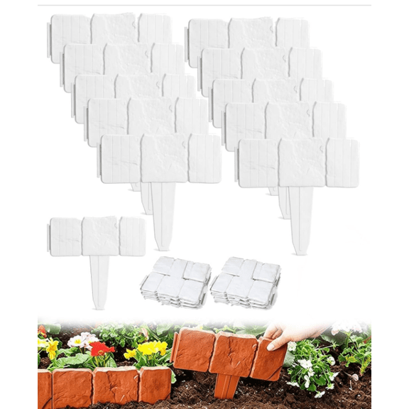 Imitation Plastic Stone Garden Fence Garden Lawn Stone Effect Cobbled Edging Plastic Fence DIY Garden Fence Border,10pcs