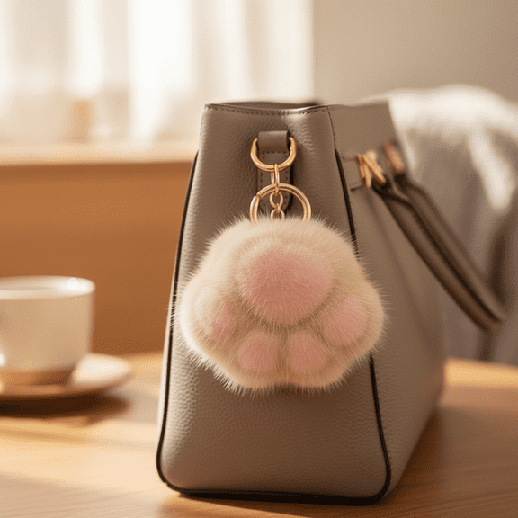 Imitation Plush Pendant Bag Ornament Cute Little Car Keychain Accessories, Avocado Fluffy Charm for Women & Girls, Birthday Gift & Handbag Purse Decor Apricot