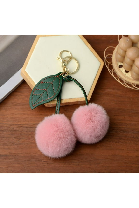 Imitation Rabbit Fur Cherry Pendant Keychain – Cute Car Accessory for Women, Stylish Bag Charm, Perfect Gift for Friends and Loved Ones, Soft Furry Design for Home Decor