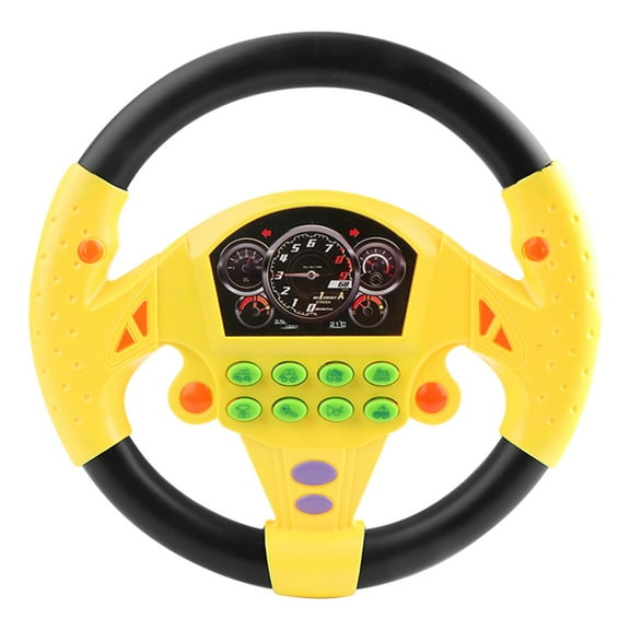 Imitation Racing Simulated Steering Wheel Toy With Multiple Car Sounds & Dynamic Music Portable Co-Driver Pretend Driving Educational Plastic Play Toy(Yellow)