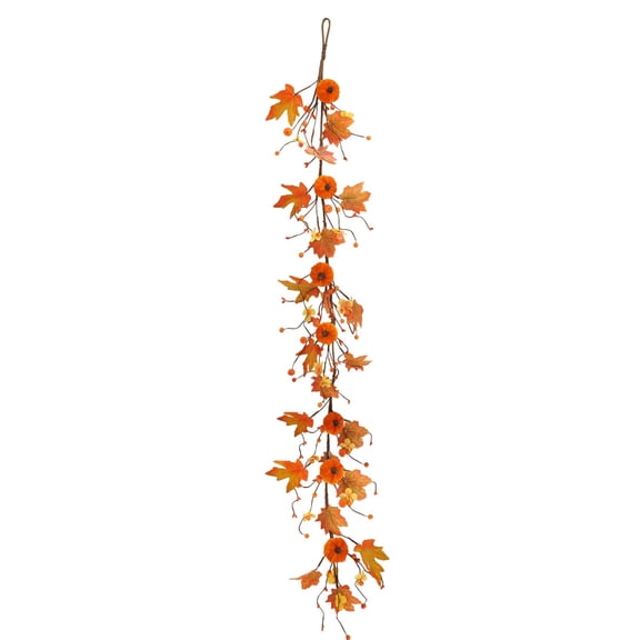 Imitation Rattan Artificial Pumpkin Flower Vine Garland, Woven Faux Foliage Hanging Decor, Seasonal Wall Ornament for Thanksgiving Porch, Halloween Window And Home Table Layout