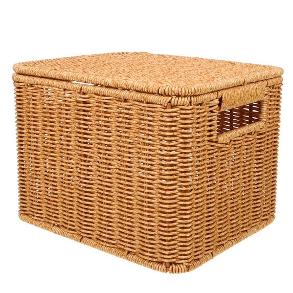 Imitation Rattan Box with Lid Household Multi-Purpose Woven Sundries Basket