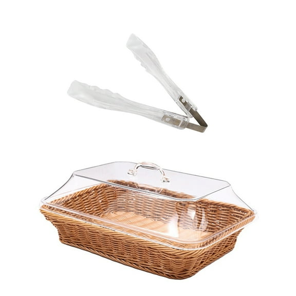 Imitation Rattan Bread Basket with Lid Wicker Bread Baskets for Serving Woven Fruit Basket with Cover Oval Food Baskets for Vegetables Restaurant (13.78 x 9.84 Inch, 15.75 x 11.81 Inch)