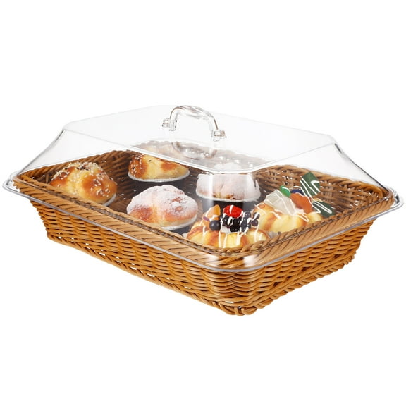 Imitation Rattan Bread Basket with Lid Woven Tabletop Food Serving Basket