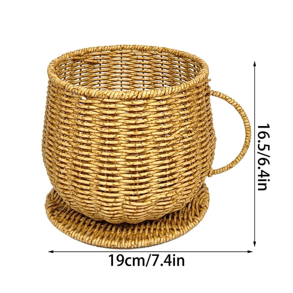 Imitation Rattan Coffee Cup Basket with Handle, Woven Countertop Organizer for Keys, Remotes, Vanity Desktop Storage YYUZH