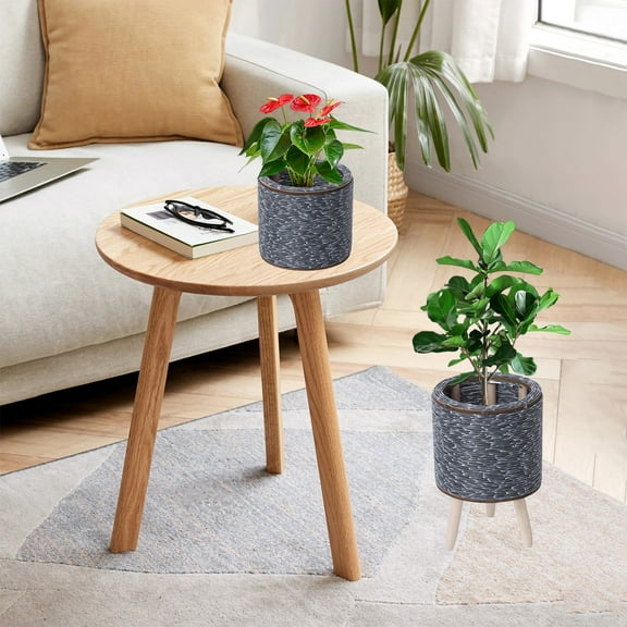 Imitation Rattan Flower Pot | Triangular Woven Plastic Planter | Indoor Desktop Decorative Storage Container | Office Tabletop Plant Holder | Navy | 8.27x5.51x5.51 in | 1 Pack