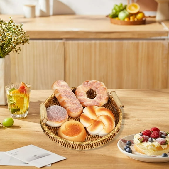 Imitation Rattan Fruit Plates - Hand-woven Japanese Bread Basket, Steamed Bun Basket, Decorative Storage Tray for Living Room Home, JASKFLY