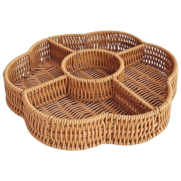 Imitation Rattan Round Divided Basket, Multi Compartment Food Serving Baskets Storage Organizers with Non-Slip Base for Home Restaurants Buffets Festival Decor Daily Food Serving Storage,,Tea Color
