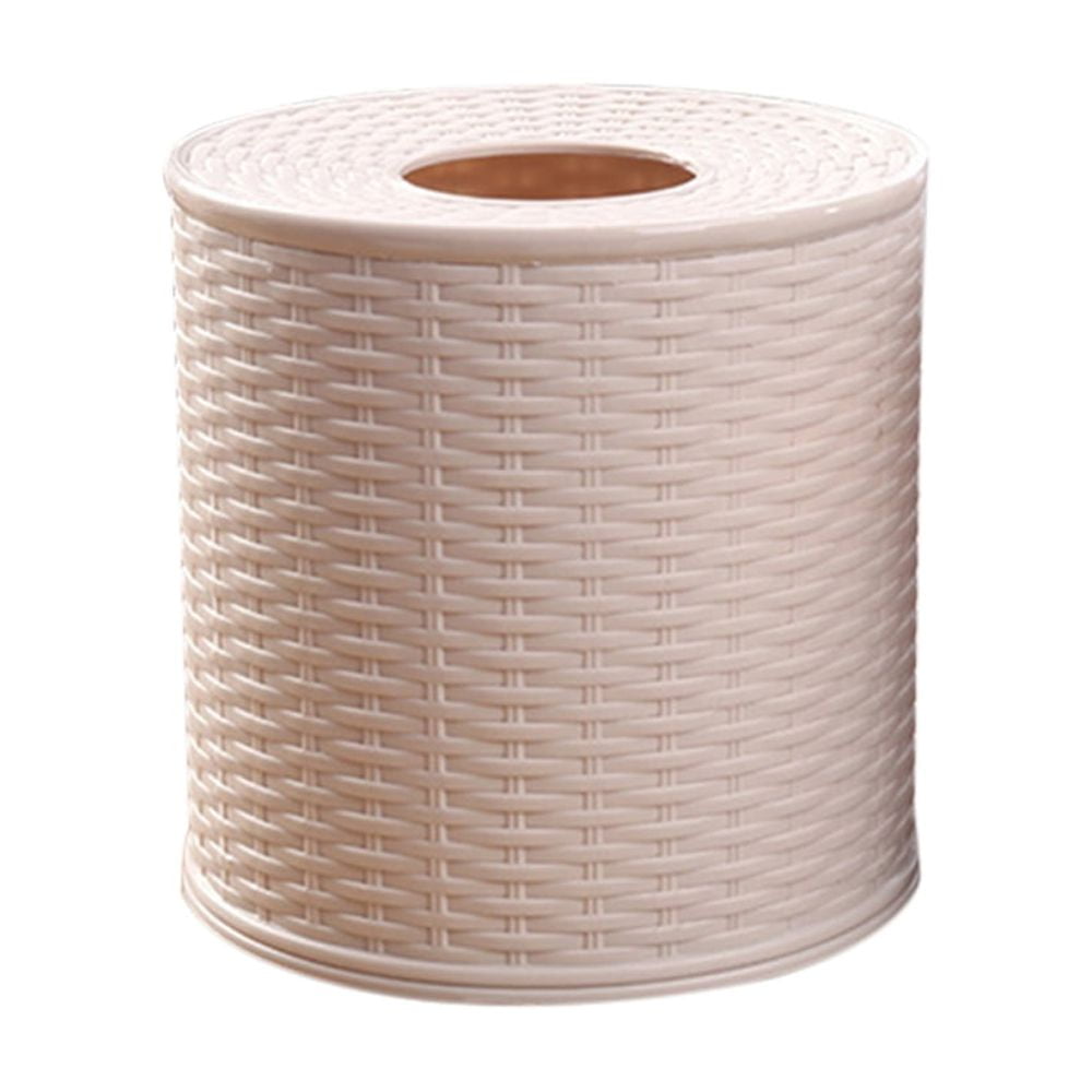 Imitation Rattan Round Tissue Box Toilet Paper Holder Single Roll Cover