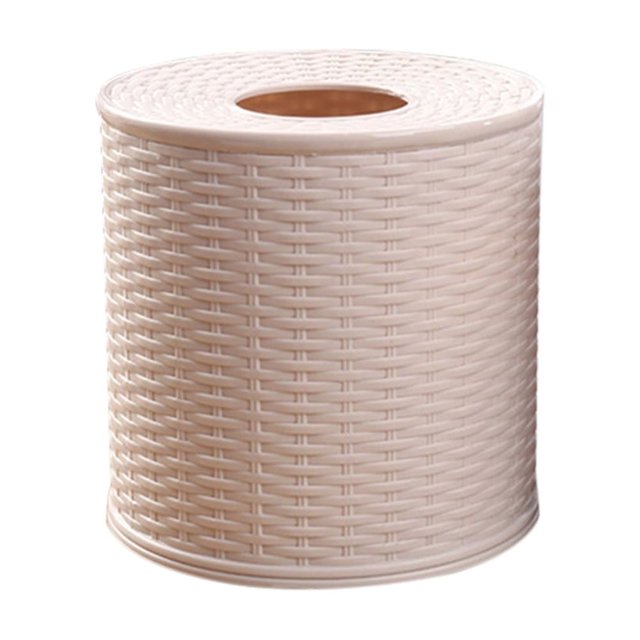 Imitation Rattan Round Tissue Box Toilet Paper Holder Single Roll Cover