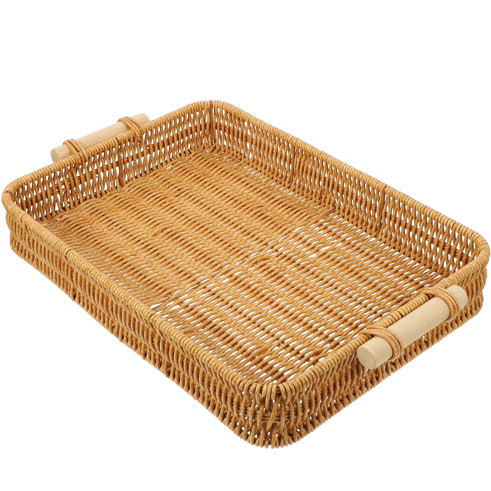 Imitation Rattan Tray Rustic Woven Basket Bread Hamper Storage Baskets