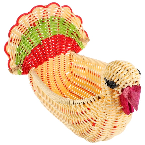 Imitation Rattan Turkey Thanksgiving Fruit Basket, Farmhouse Style PP Woven Multi-use Storage for Snacks, Fruits, and Decor