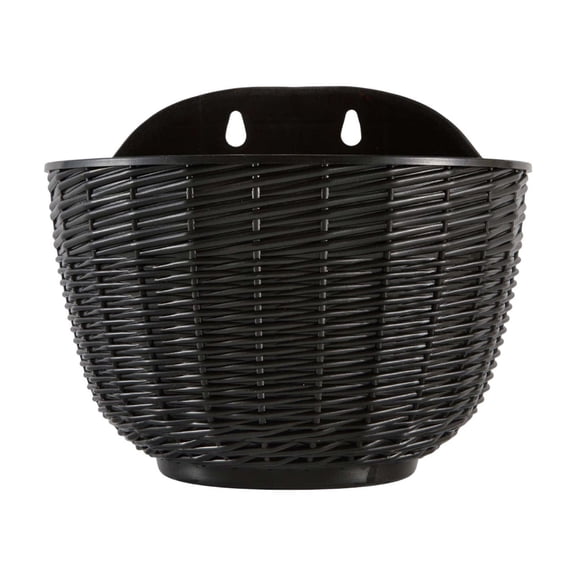 Imitation Rattan Wall Hanging Planter,Semicircle Plastic Plant Baskets With Two "S" Hooks,Container Flower Pot for Fence Wall Outdoor Home Decoration,Black,L