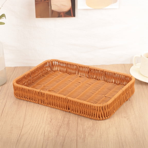 Imitation Rattan Woven Basket, Multi Functional Storage Tray, 15.75x12in, Organizes Fruit, Vegetables, Bread, Snacks, Washable, Multiple Colors Available