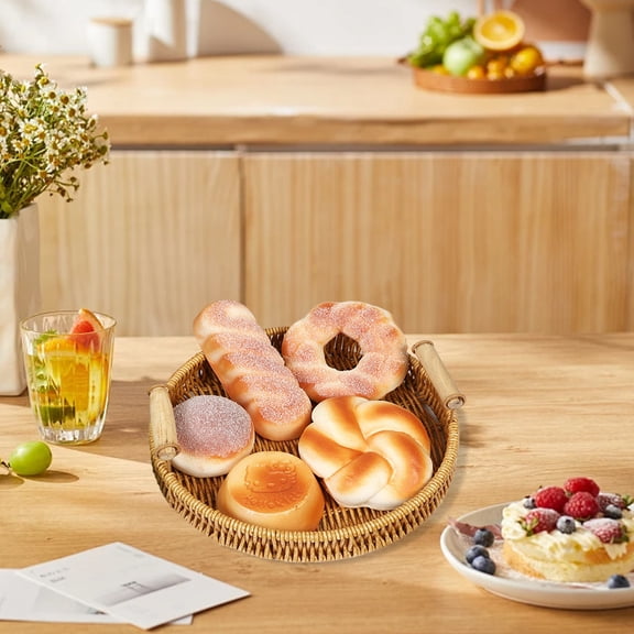 Imitation Rattan Woven Basket Tray for Bread Fruit Vegetables and Home Storage