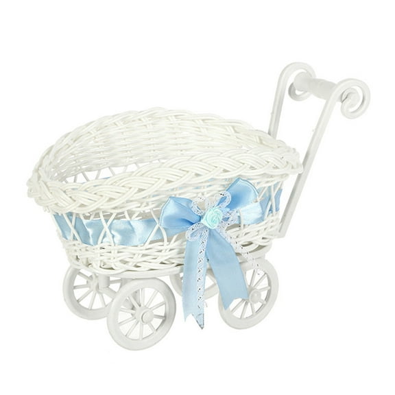Imitation Rattan Woven Storage Basket, Small Cart Design Fruit Snack Organizer, Container for Home and Wedding Decoration Display Basket Blue