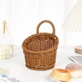 thumbnail image 1 of Imitation Rattan Woven Storage Basket - Wall Hanging Decorative Flower Basket - Small Plastic Wicker Organizer for Bathroom Kitchen Counter - 5.1x9.1in Brown, 1 of 6