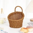 thumbnail image 1 of Imitation Rattan Woven Storage Basket - Wall Hanging Decorative Flower Basket - Small Plastic Wicker Organizer for Bathroom Kitchen Counter - 5.1x9.1in Brown, 1 of 6