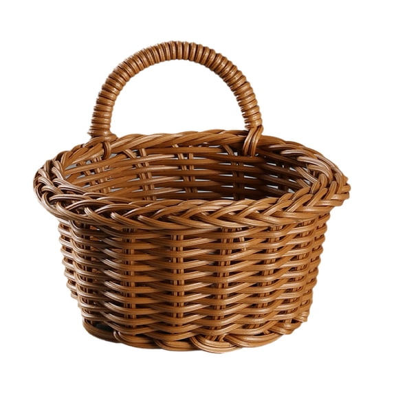 Imitation Rattan Woven Storage Baskets, Wall Hanging Baskets Flower Basket Organizer, Decorative Multipurpose Hanging Baskets for Home Kitchen Bedroom, Brown Eight Toothed Rubber Yine