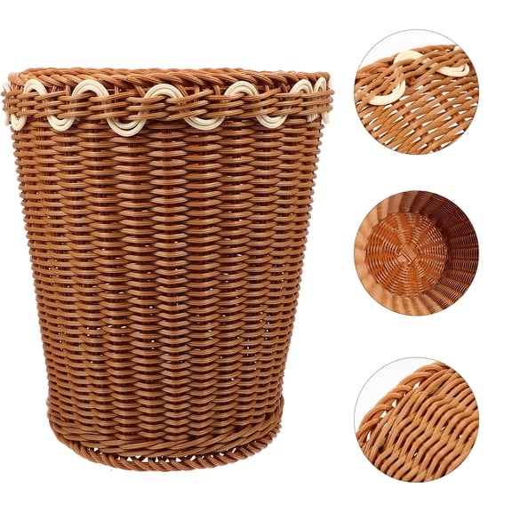 Imitation Rattan Woven Storage Bucket Sundries Basket Woven Home Trash Basket
