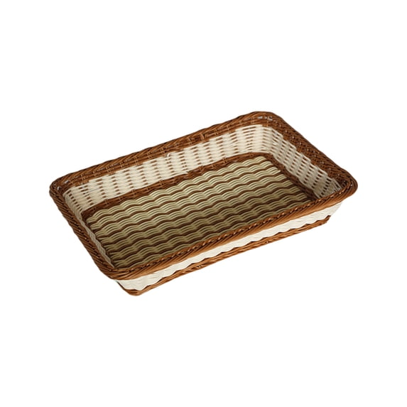 Imitation Rattan Woven Storage Tray,Rectangular Wicker Basket Organizer,Lightweight Waterproof Plastic Storage Bin,Multi Use Kitchen Countertop Bathroom Vanity Living Room Desktop Organizer