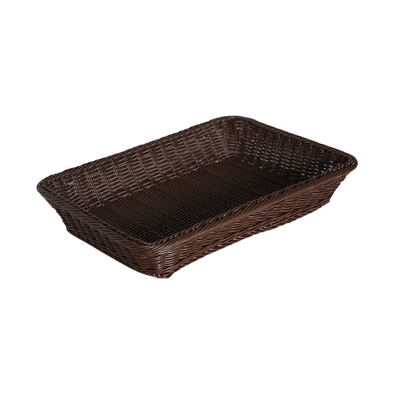 Imitation Rattan Woven Storage Tray,Rectangular Wicker Basket Organizer,Lightweight Waterproof Plastic Storage Bin,Multi Use Kitchen Countertop Bathroom Vanity Living Room Desktop Organizer