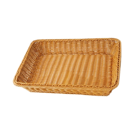 Imitation Rattan Woven Storage Tray,Rectangular Wicker Basket Organizer,Lightweight Waterproof Plastic Storage Bin,Multi Use Kitchen Countertop Bathroom Vanity Living Room Desktop Organizer