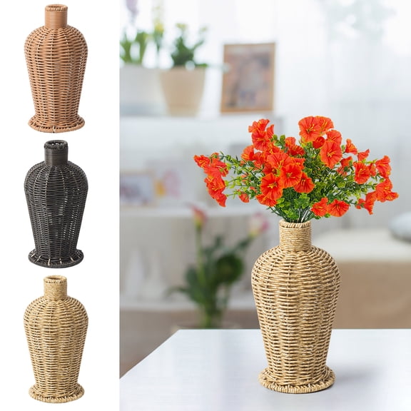 Imitation Rattan Woven Vase, Small Braided Boho Vases for Pampas Grass & Flower Arrangement,Woven Vases Decor, Rustic Farmhouse Wicker Vase Basket for Centerpieces