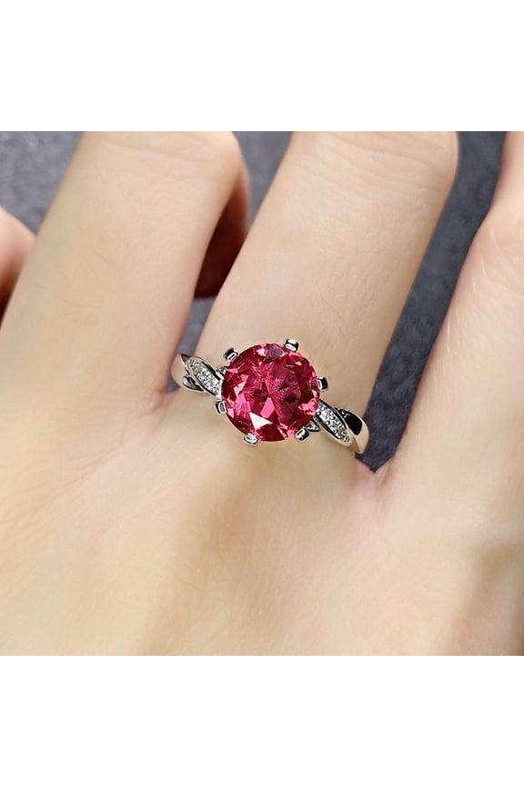 Imitation Red Tourmaline Ring European Luxury Six-claw Red Corundum Diamond Ring Large Red Crystal Ring Female