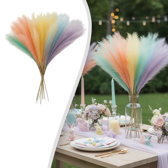 Imitation Reed Decoration Rainbow Gradient Faux Pampas Grass Colorful Artificial Pampas Stems Fluffy for Home Vase Decor Wedding Photography Party Backdrop 21.65 Inch 15Pcs